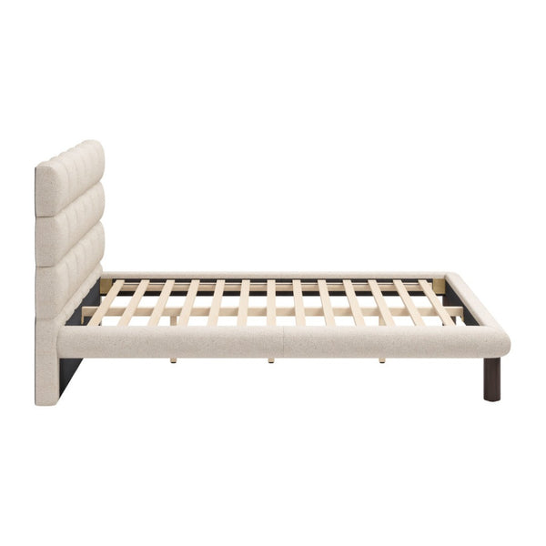 HomeRoots Beige Upholstered Queen Bed Frame - Elegant Polyester Design, Solid Birch Wood, Cozy Retreat Space 625645