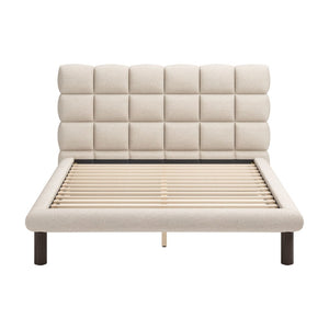 HomeRoots Beige Upholstered Queen Bed Frame - Elegant Polyester Design, Solid Birch Wood, Cozy Retreat Space 625645