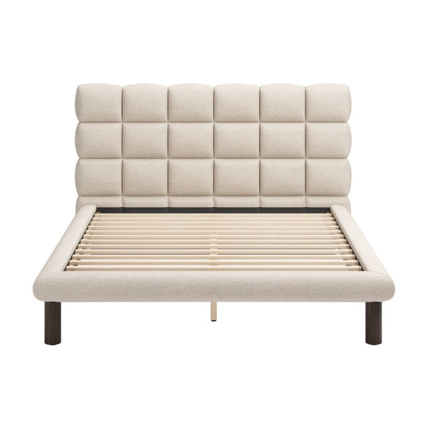 HomeRoots Beige Upholstered Queen Bed Frame - Elegant Polyester Design, Solid Birch Wood, Cozy Retreat Space 625645