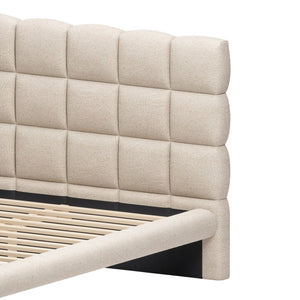 HomeRoots Beige Upholstered Queen Bed Frame - Elegant Polyester Design, Solid Birch Wood, Cozy Retreat Space 625645