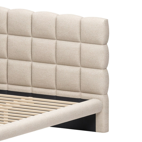 HomeRoots Beige Upholstered Queen Bed Frame - Elegant Polyester Design, Solid Birch Wood, Cozy Retreat Space 625645