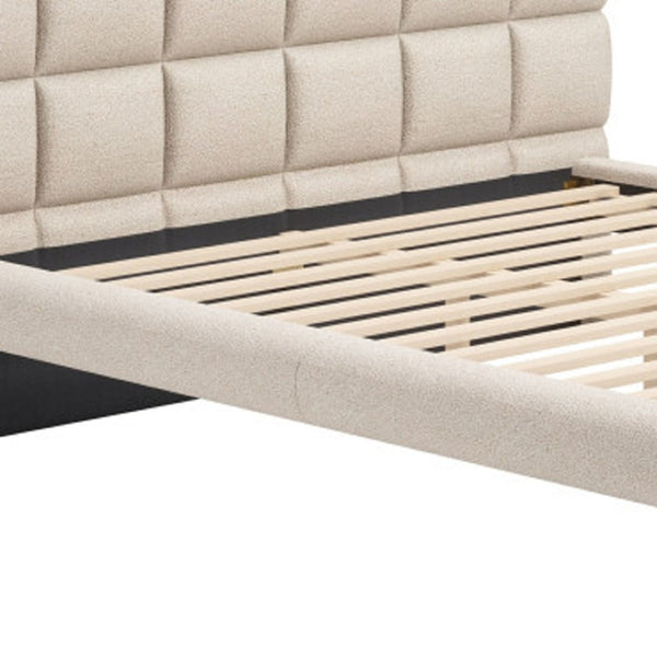 HomeRoots Beige Upholstered Queen Bed Frame - Elegant Polyester Design, Solid Birch Wood, Cozy Retreat Space 625645