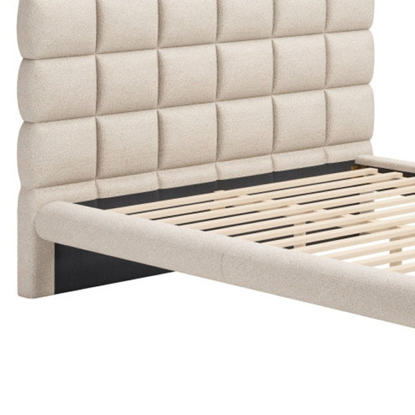 HomeRoots Beige Upholstered Queen Bed Frame - Elegant Polyester Design, Solid Birch Wood, Cozy Retreat Space 625645
