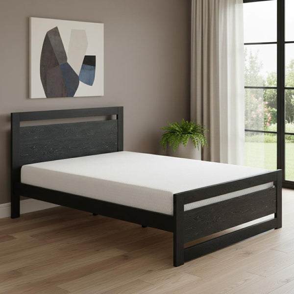 HomeRoots Black Wood Queen Bed Frame - Modern Durable Design with Platform Support, Perfect for Any Bedroom Style 625647
