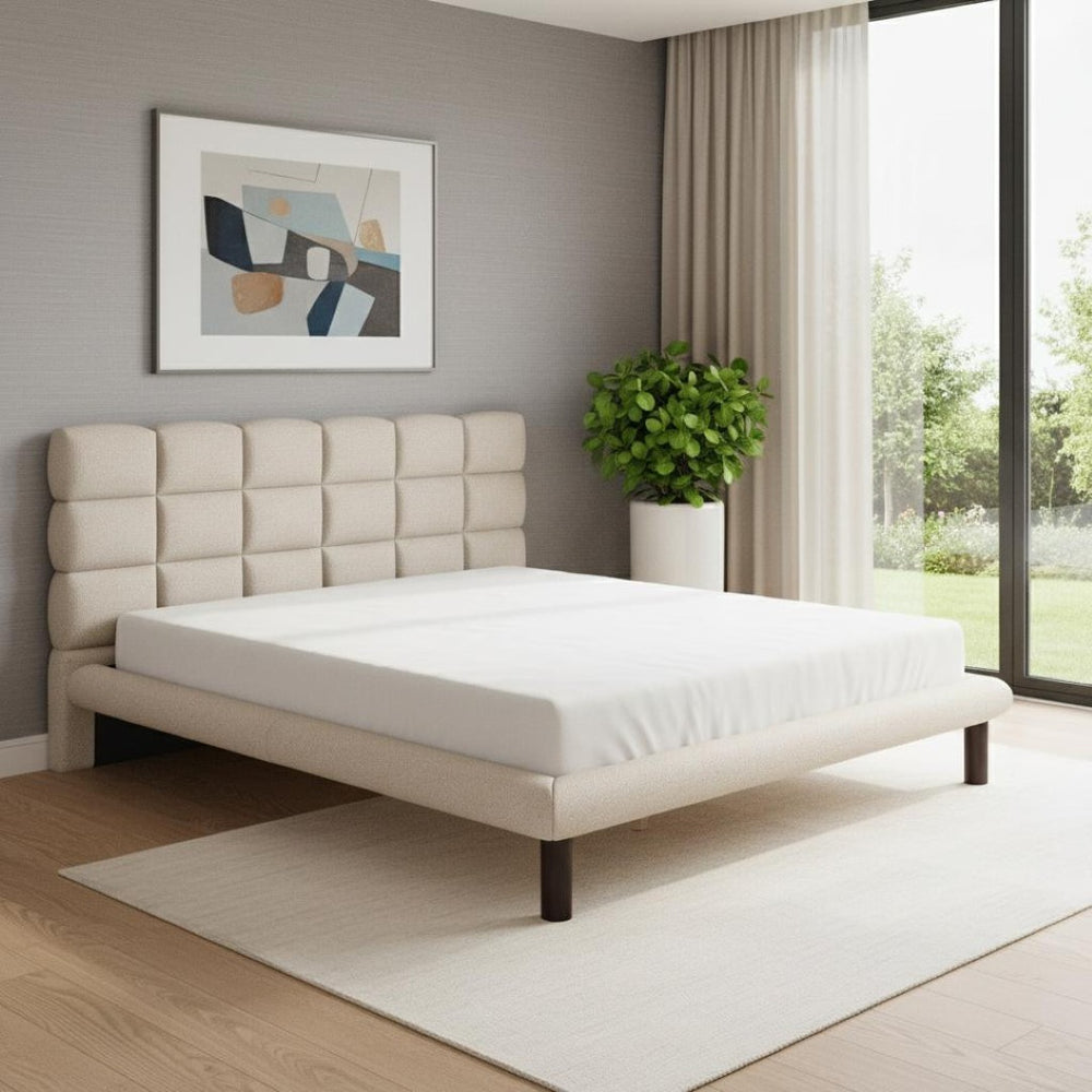 HomeRoots Beige Upholstered King Bed Frame - Modern Design with Durable Birch Wood, Cozy Comfort & Style 625648