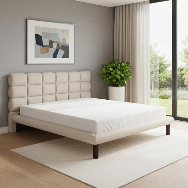 HomeRoots Beige Upholstered King Bed Frame - Modern Design with Durable Birch Wood, Cozy Comfort & Style 625648