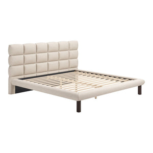 HomeRoots Beige Upholstered King Bed Frame - Modern Design with Durable Birch Wood, Cozy Comfort & Style 625648