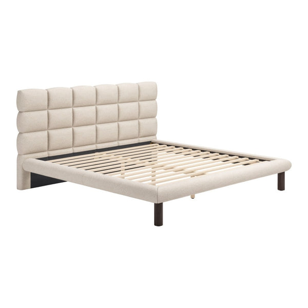 HomeRoots Beige Upholstered King Bed Frame - Modern Design with Durable Birch Wood, Cozy Comfort & Style 625648