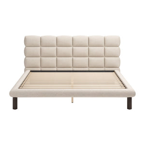 HomeRoots Beige Upholstered King Bed Frame - Modern Design with Durable Birch Wood, Cozy Comfort & Style 625648