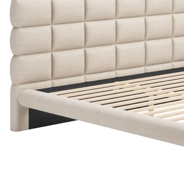 HomeRoots Beige Upholstered King Bed Frame - Modern Design with Durable Birch Wood, Cozy Comfort & Style 625648