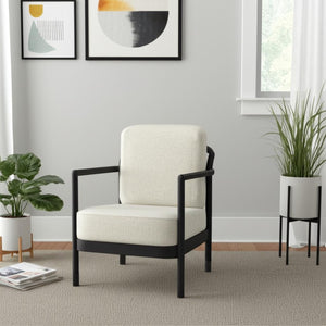HomeRoots 25" Elegant Beige and Black Fabric Arm Chair – Modern Comfort, Durable Design for Home & Office 625669