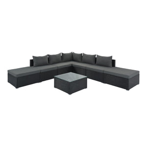 HomeRoots Two Piece Gray Wicker Sectional Seating Group with Cushions & Coffee Table for Outdoor Comfort 625671