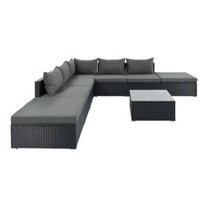 HomeRoots Two Piece Gray Wicker Sectional Seating Group with Cushions & Coffee Table for Outdoor Comfort 625671