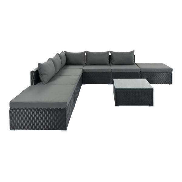HomeRoots Two Piece Gray Wicker Sectional Seating Group with Cushions & Coffee Table for Outdoor Comfort 625671