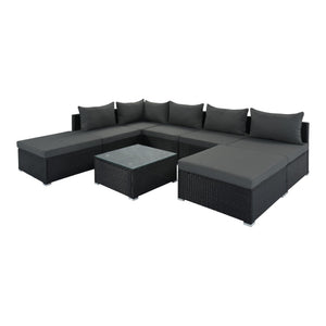 HomeRoots Two Piece Gray Wicker Sectional Seating Group with Cushions & Coffee Table for Outdoor Comfort 625671