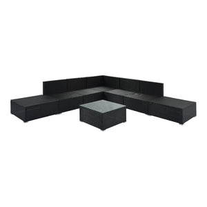 HomeRoots Two Piece Gray Wicker Sectional Seating Group with Cushions & Coffee Table for Outdoor Comfort 625671