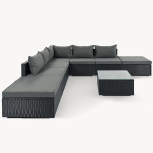 HomeRoots Two Piece Gray Wicker Sectional Seating Group with Cushions & Coffee Table for Outdoor Comfort 625671