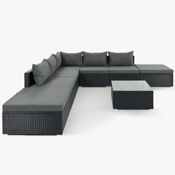HomeRoots Two Piece Gray Wicker Sectional Seating Group with Cushions & Coffee Table for Outdoor Comfort 625671
