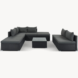 HomeRoots Two Piece Gray Wicker Sectional Seating Group with Cushions & Coffee Table for Outdoor Comfort 625671