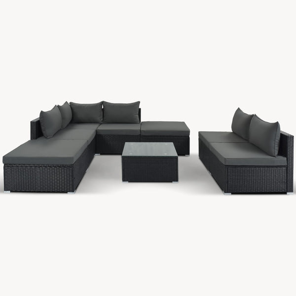 HomeRoots Two Piece Gray Wicker Sectional Seating Group with Cushions & Coffee Table for Outdoor Comfort 625671