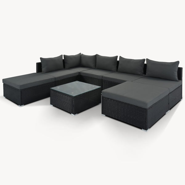 HomeRoots Two Piece Gray Wicker Sectional Seating Group with Cushions & Coffee Table for Outdoor Comfort 625671