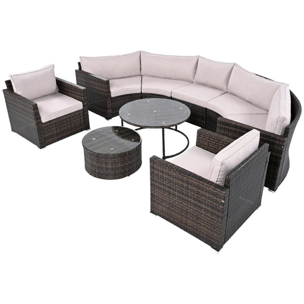 HomeRoots Two Piece Outdoor Wicker Sectional Seating Set with Plush Beige Cushions for Stylish Relaxation 625673