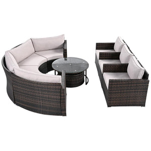 HomeRoots Two Piece Outdoor Wicker Sectional Seating Set with Plush Beige Cushions for Stylish Relaxation 625673