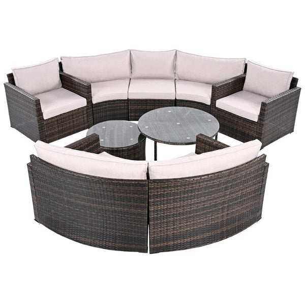 HomeRoots Two Piece Outdoor Wicker Sectional Seating Set with Plush Beige Cushions for Stylish Relaxation 625673
