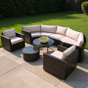HomeRoots Two Piece Outdoor Wicker Sectional Seating Set with Plush Beige Cushions for Stylish Relaxation 625673