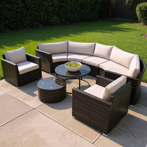 HomeRoots Two Piece Outdoor Wicker Sectional Seating Set with Plush Beige Cushions for Stylish Relaxation 625673