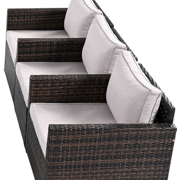HomeRoots Two Piece Outdoor Wicker Sectional Seating Set with Plush Beige Cushions for Stylish Relaxation 625673