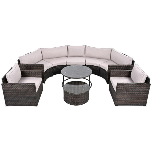 HomeRoots Two Piece Outdoor Wicker Sectional Seating Set with Plush Beige Cushions for Stylish Relaxation 625673