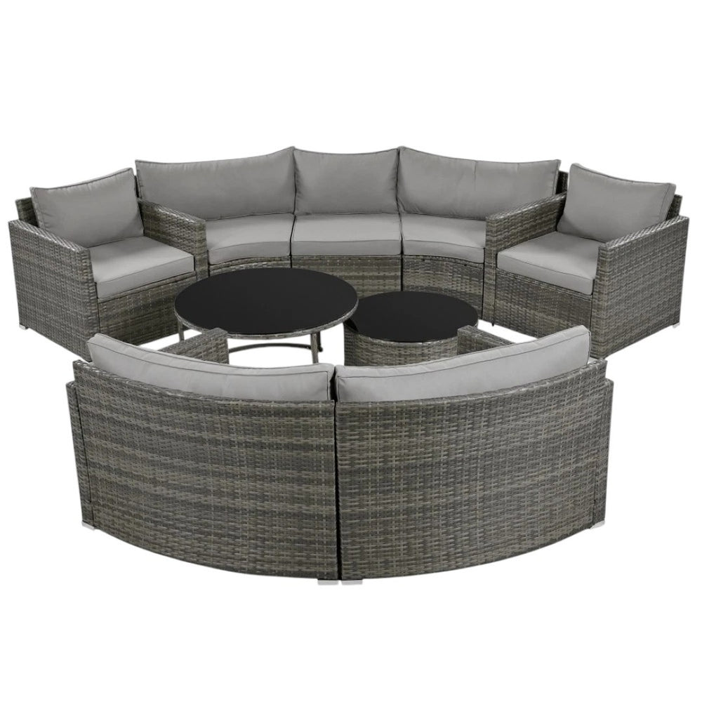 HomeRoots Two Piece Outdoor Gray Wicker Sectional Seating Set with Cushions & Coffee Table for Cozy Spaces 625674