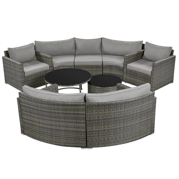 HomeRoots Two Piece Outdoor Gray Wicker Sectional Seating Set with Cushions & Coffee Table for Cozy Spaces 625674