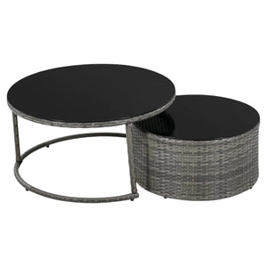 HomeRoots Two Piece Outdoor Gray Wicker Sectional Seating Set with Cushions & Coffee Table for Cozy Spaces 625674