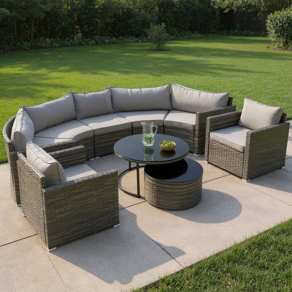 HomeRoots Two Piece Outdoor Gray Wicker Sectional Seating Set with Cushions & Coffee Table for Cozy Spaces 625674