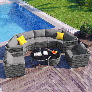 HomeRoots Two Piece Outdoor Gray Wicker Sectional Seating Set with Cushions & Coffee Table for Cozy Spaces 625674