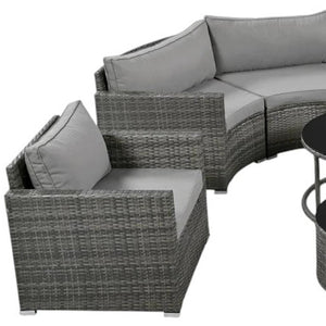 HomeRoots Two Piece Outdoor Gray Wicker Sectional Seating Set with Cushions & Coffee Table for Cozy Spaces 625674