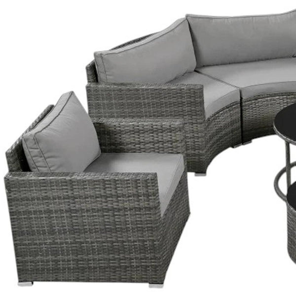 HomeRoots Two Piece Outdoor Gray Wicker Sectional Seating Set with Cushions & Coffee Table for Cozy Spaces 625674