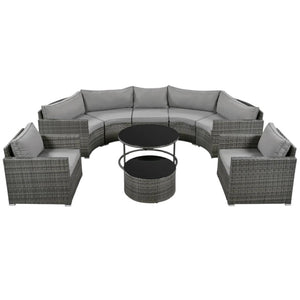 HomeRoots Two Piece Outdoor Gray Wicker Sectional Seating Set with Cushions & Coffee Table for Cozy Spaces 625674