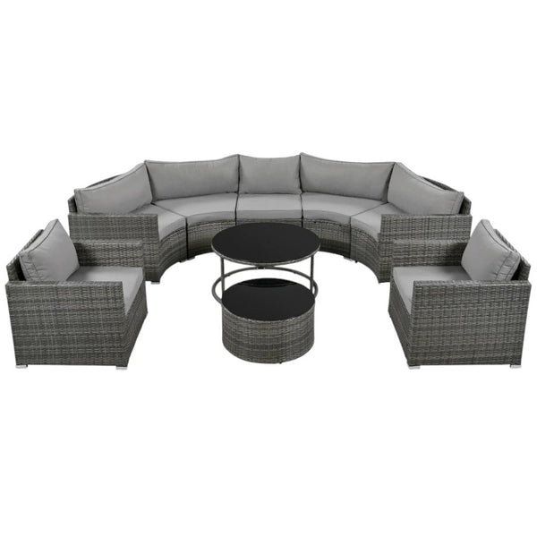 HomeRoots Two Piece Outdoor Gray Wicker Sectional Seating Set with Cushions & Coffee Table for Cozy Spaces 625674