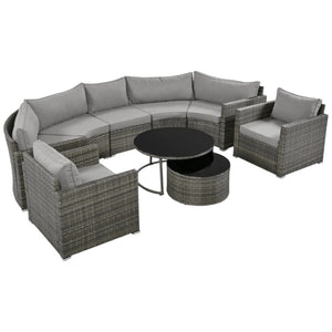 HomeRoots Two Piece Outdoor Gray Wicker Sectional Seating Set with Cushions & Coffee Table for Cozy Spaces 625674
