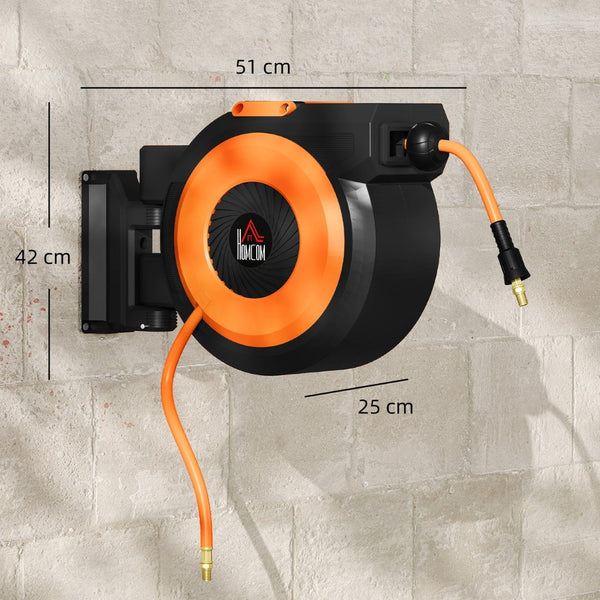 English Elm Homcom Auto Rewind Air Hose Reel 82 Ft Swivel Mount Workshop Compressor Tool W2225P485577