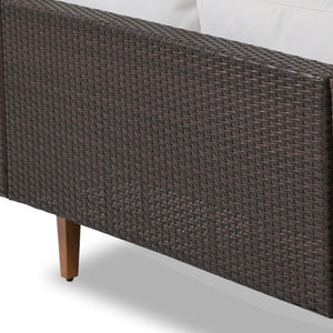 HomeRoots Two Piece Outdoor Wicker Sectional Seating Set with Beige Cushions & Coffee Table for Patios 625675