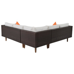 HomeRoots Two Piece Outdoor Wicker Sectional Seating Set with Beige Cushions & Coffee Table for Patios 625675