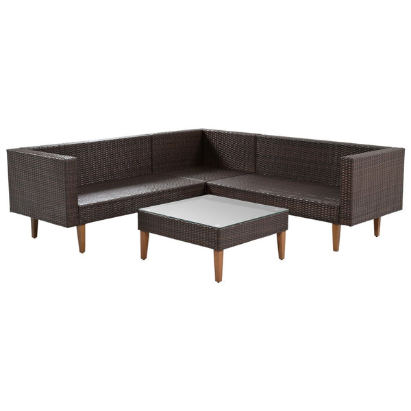 HomeRoots Two Piece Outdoor Wicker Sectional Seating Set with Beige Cushions & Coffee Table for Patios 625675