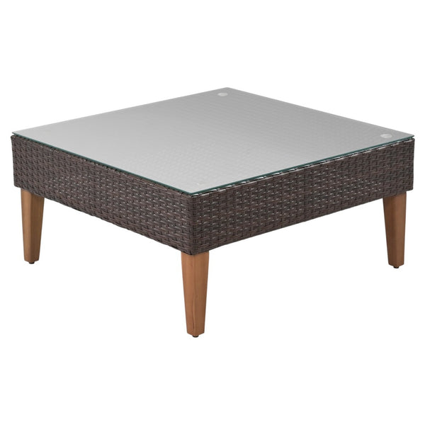HomeRoots Two Piece Outdoor Wicker Sectional Seating Set with Beige Cushions & Coffee Table for Patios 625675