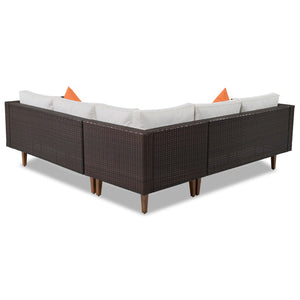 HomeRoots Two Piece Outdoor Wicker Sectional Seating Set with Beige Cushions & Coffee Table for Patios 625675