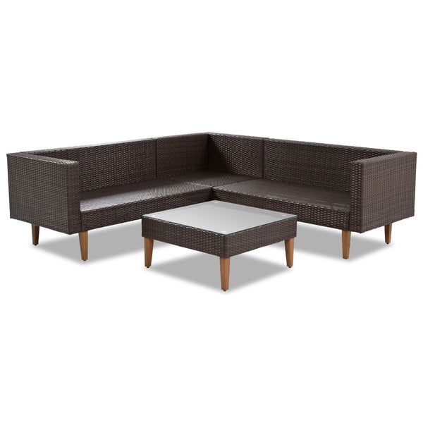 HomeRoots Two Piece Outdoor Wicker Sectional Seating Set with Beige Cushions & Coffee Table for Patios 625675