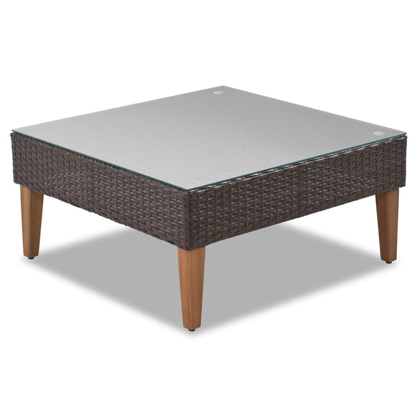 HomeRoots Two Piece Outdoor Wicker Sectional Seating Set with Beige Cushions & Coffee Table for Patios 625675